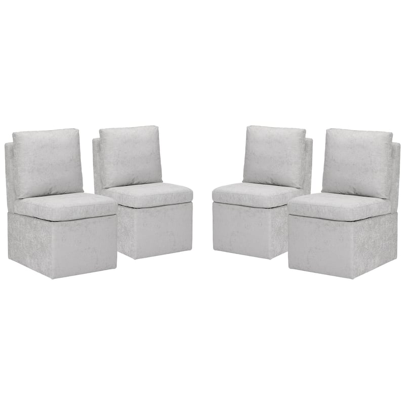 Stansberry Chenille Upholstered Dining Chair with Lift-Top Seat Storage and Caster Wheels (Set of 4) - Light Gray