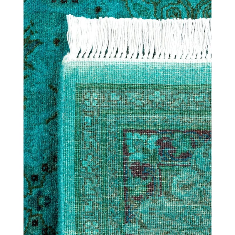 Overton Hand Knotted Wool Vintage Inspired Modern Contemporary Overdyed Blue Runner Rug - 3' 1" x 13' 0"