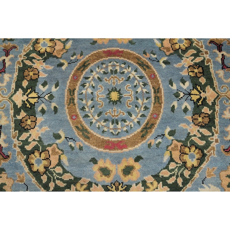 Hand Knotted Oriental 100% Wool Carpet Traditional Floral Navy Blue & Blues Ziegler Area Rug - 12' 3'' X 9' 0''
