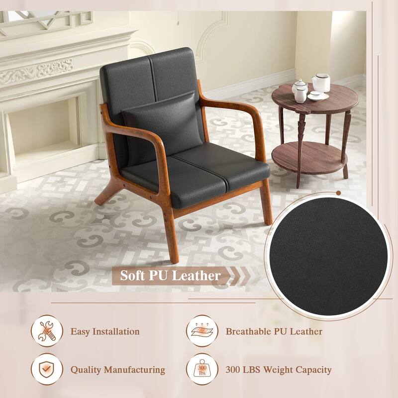 Javlergo Accent Chair Comfy Armchair with Lumbar Pillow and Thick Cushion Lounge Chair with Wood Frame Upholstered Arm Chair