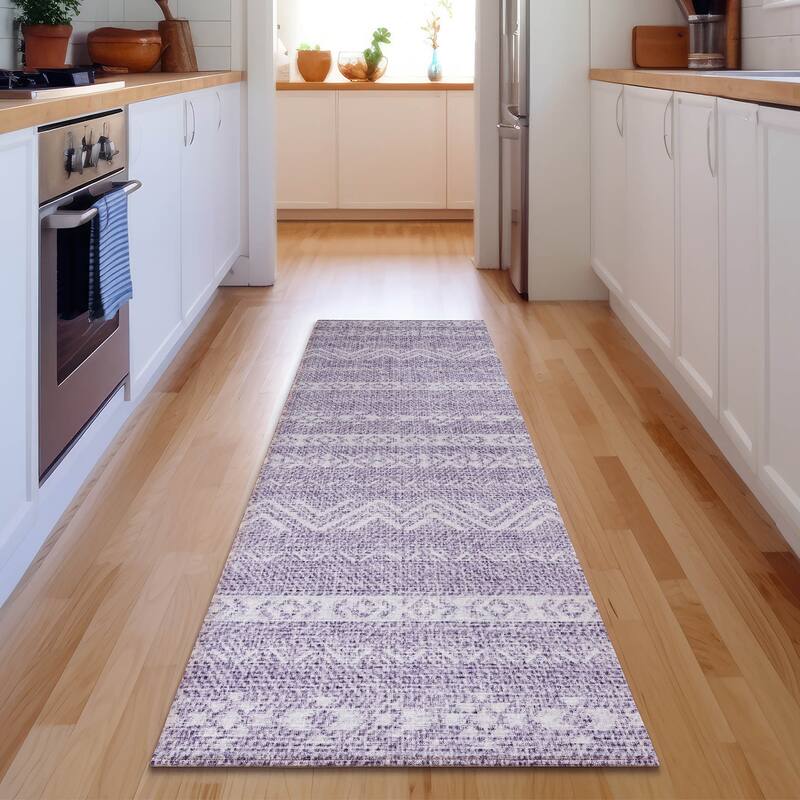 Premium Washable Super Soft Global Stripes Mayfield Rug - Purple - 2' 3" x 7' 6" - Runner