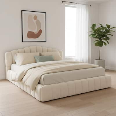 HomeRoots Cream Tufted Velvet Upholstered Queen Bed Frame