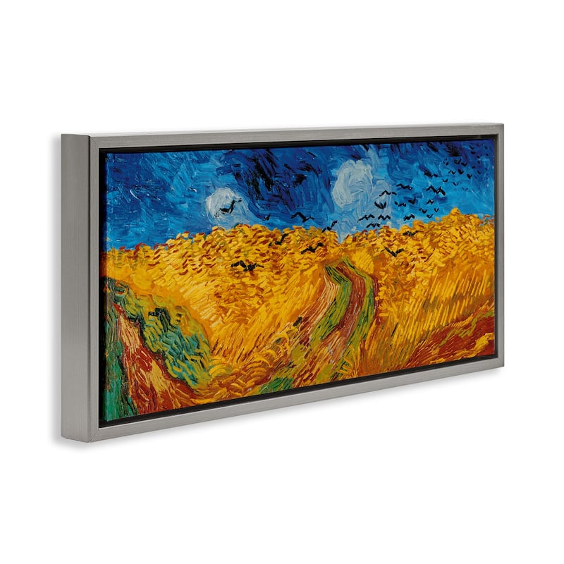 Stupell Wheat Field with Crows Classic Framed Floater Canvas Wall Art Design by Vincent Van Gogh