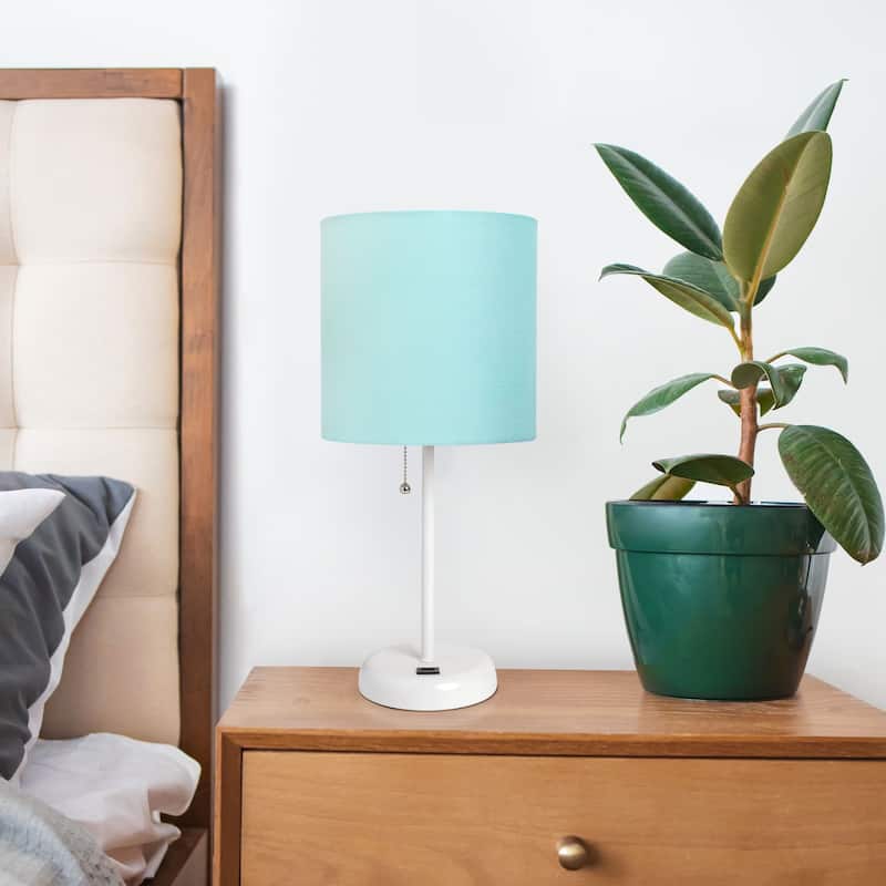 Stick Base Bedside Table Desk Lamp with Drum Shade - 19.5" - White and Aqua Blue