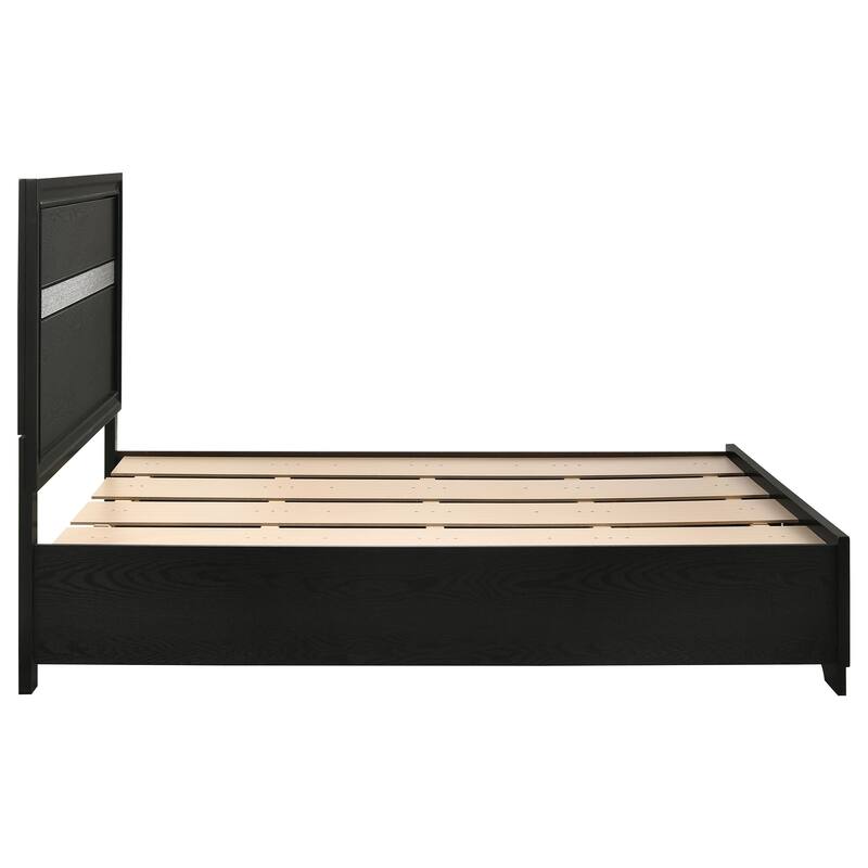 Full Storage Panel Bed with Integrated Drawers, Black Finish, and Crystal-Accented Pulls