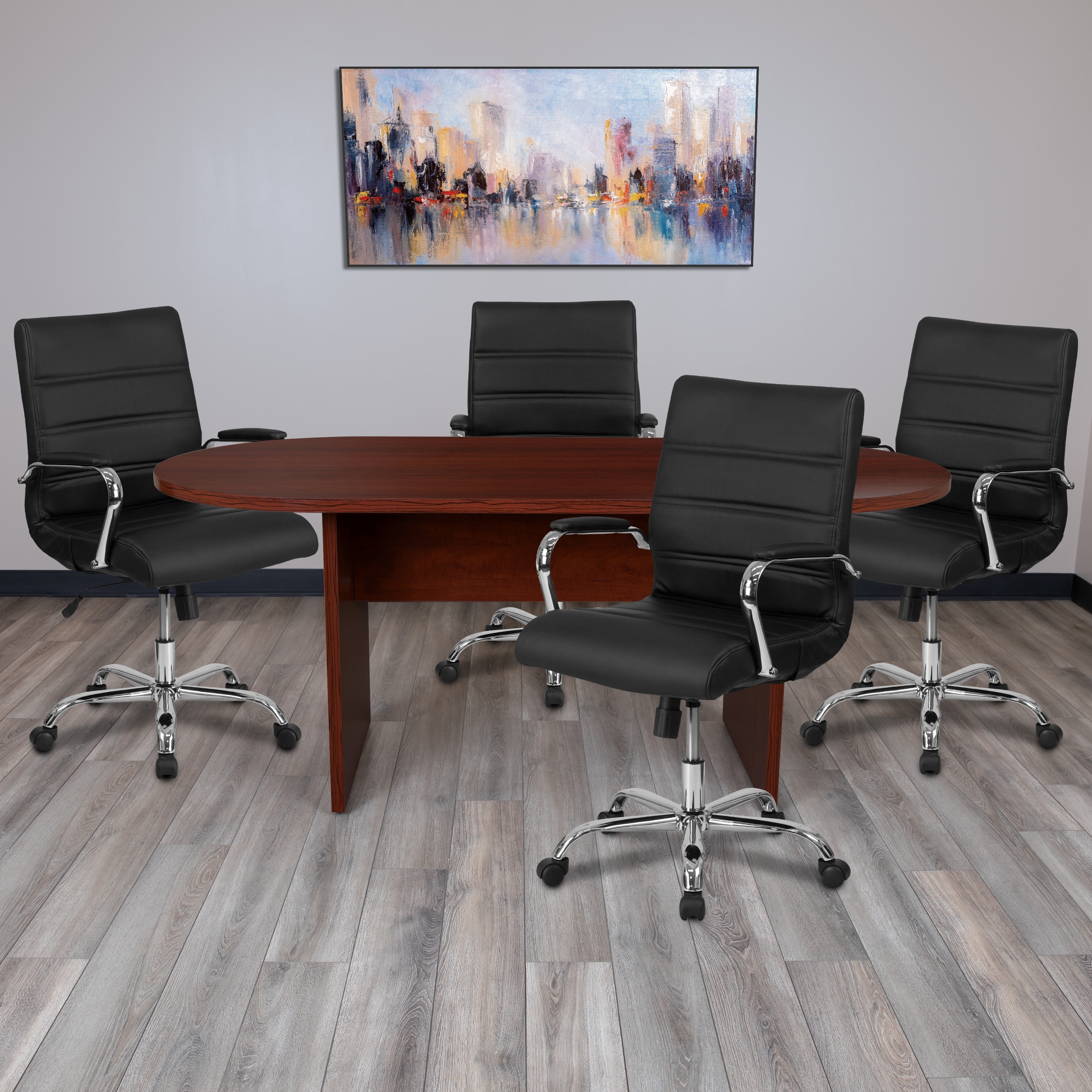 5 Piece Oval Conference Table Set with 4 LeatherSoft Chairs