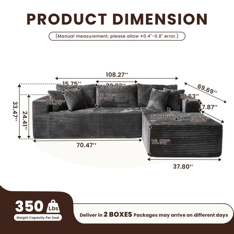 HOOOWOOO Modular Plush Upholstery L-shaped Sofa with Chaise Lounge