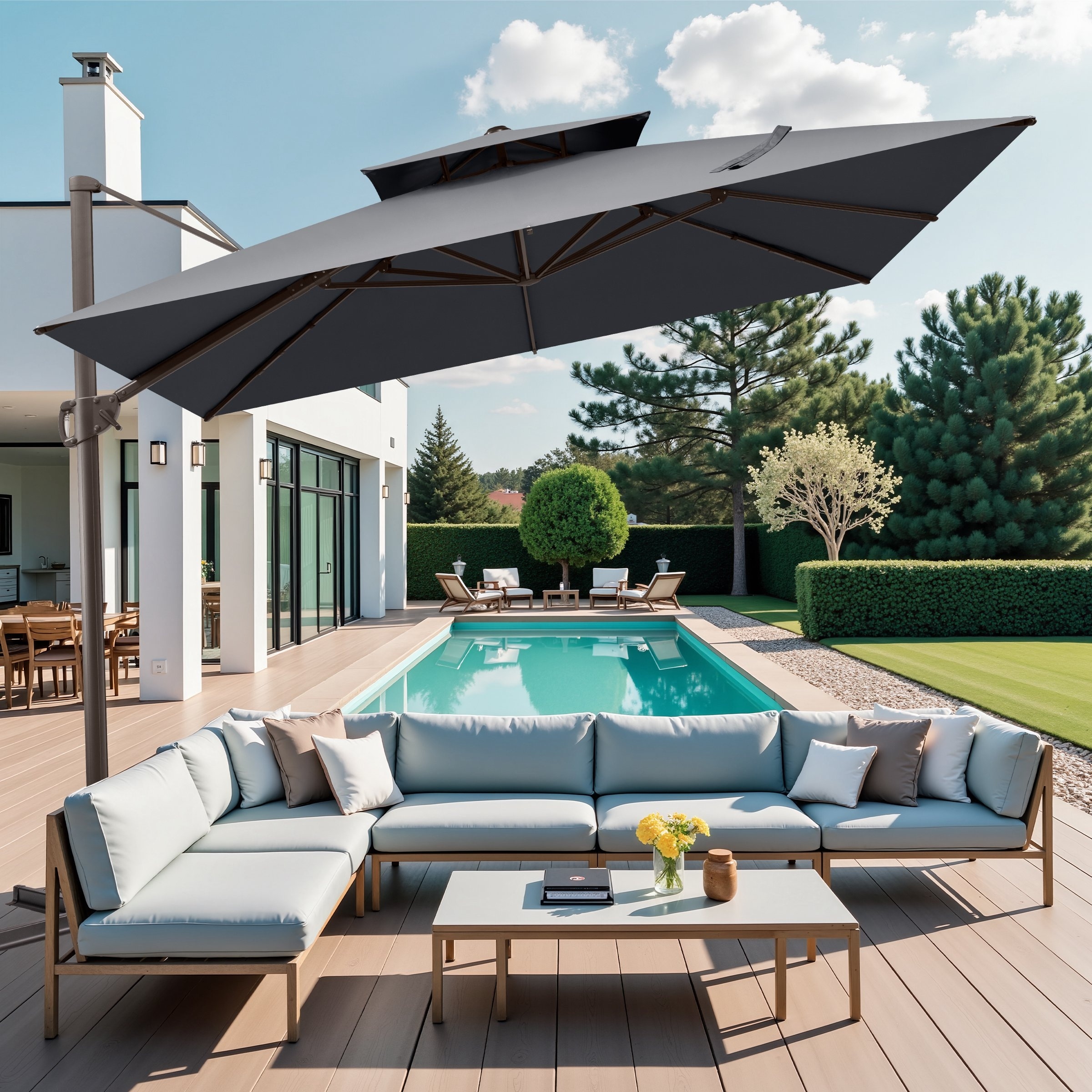 VredHom 11x11 FT Outdoor Patio Aluminum Double Top Cantilever Offset Umbrella
