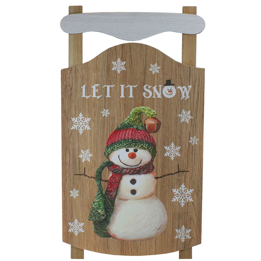 24" Let It Snow Wooden Sled Snowman and Snowflakes Wall Sign