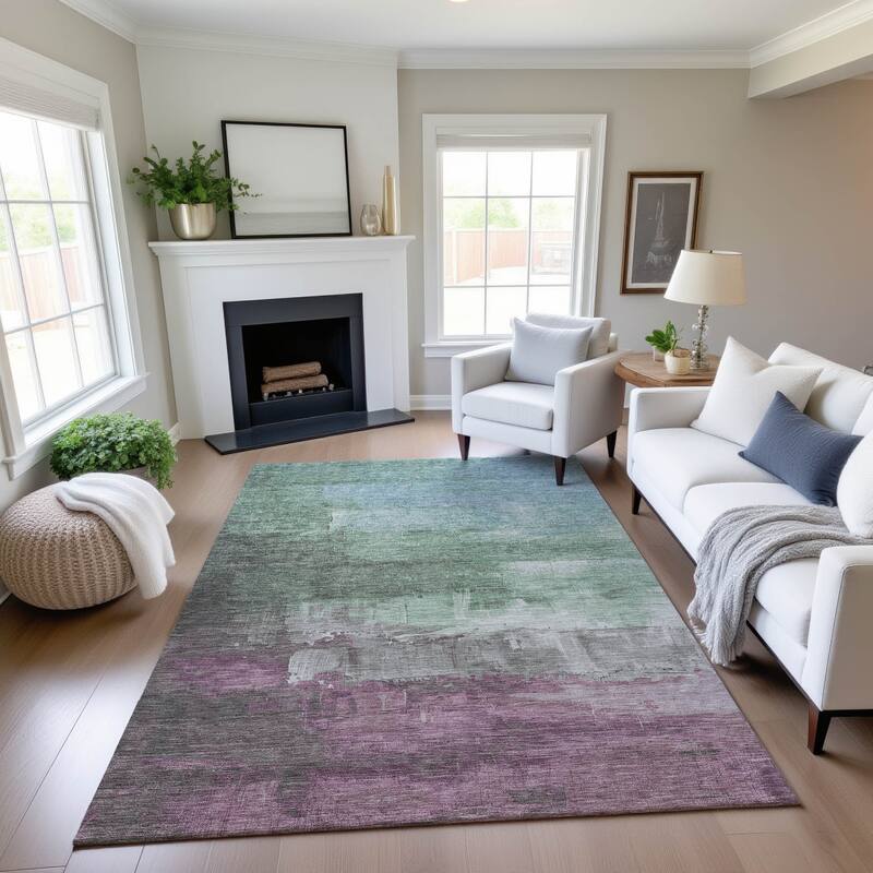 Premium Washable Super Soft Modern Brushstrokes Mayfield Rug - Aloe - 5' x 7'6"