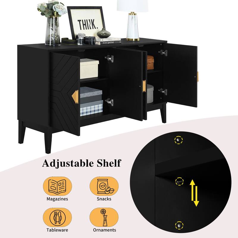 Modern Rubberwood Sideboard Buffet Cabinet with Ample Storage and Conical Feet for Living and Dining Room