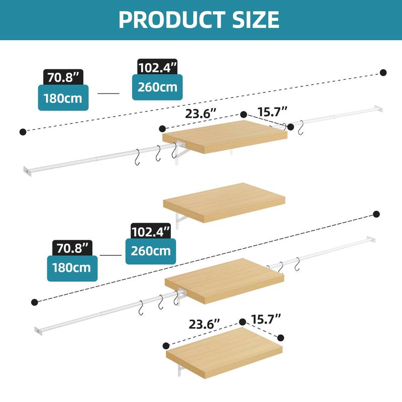 Wall-Mounted Clothing Storage Rack Multi-Functional Closet Organizer System with Adjustable Rods and Shelves