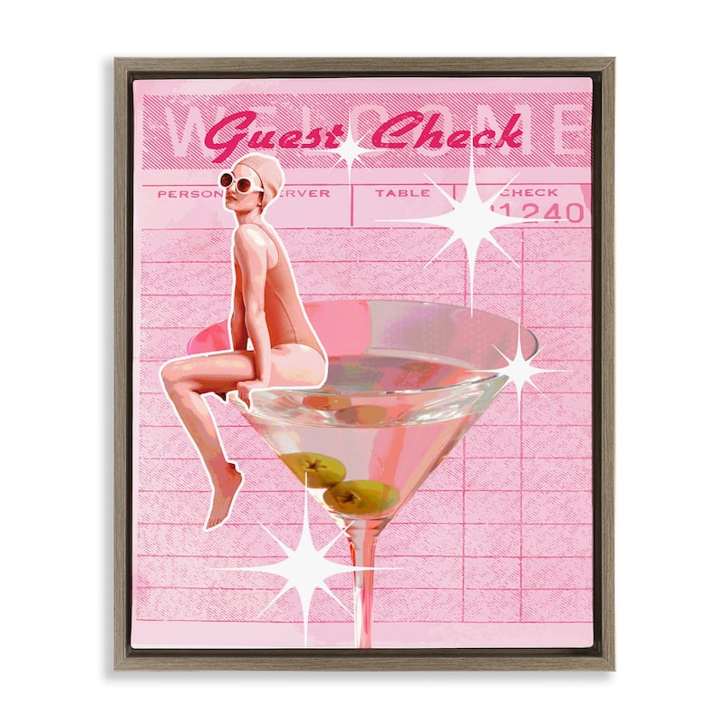 Stupell Retro Restaurant Check Cocktail Framed Floater Canvas Wall Art Design By Lil' Rue - 17 x 21 - Brown