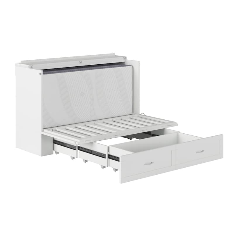 Raleigh Queen Murphy Bed Chest with 6" Mattress, Storage Drawer & Built-In Charger in White
