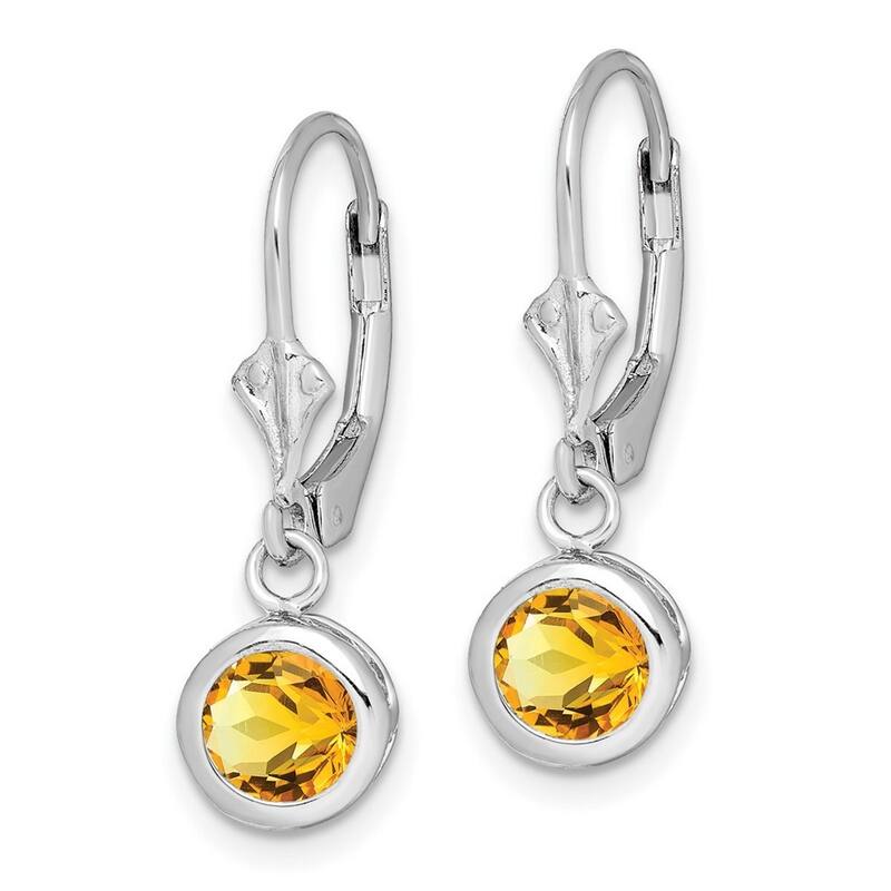 Curata 925 Sterling Silver Bezel 6mm Round Citrine Leverback Earrings 26x7mm