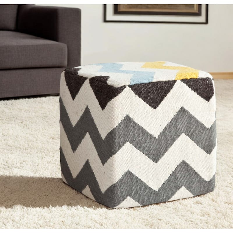HomeRoots 18" Ivory Geometric Pouf Ottoman