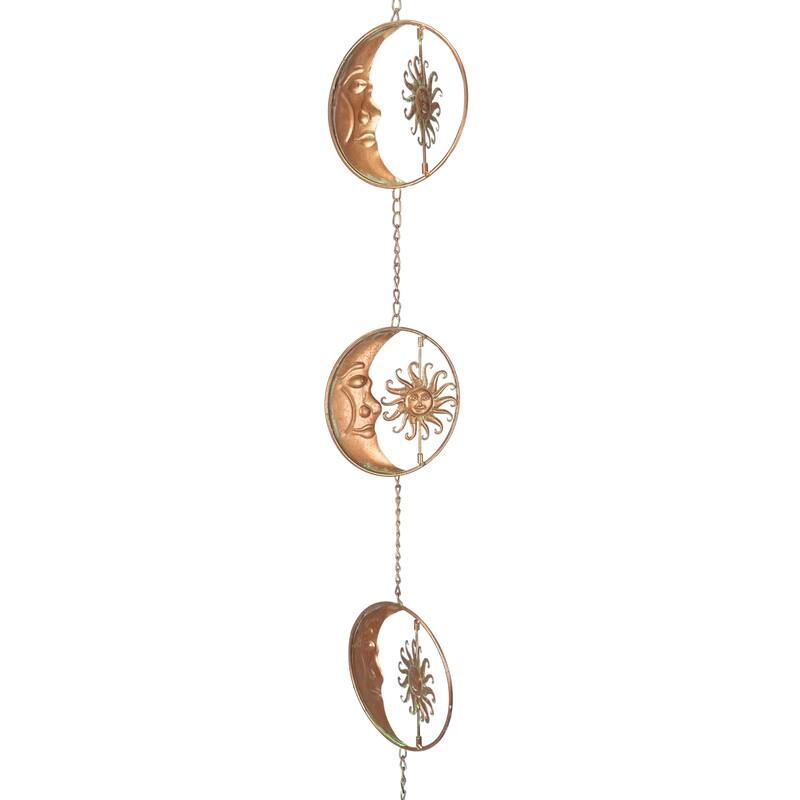 80-Inch Metal Rain Chain - 6 Celestial Crescent Moon & Suns, Bronze - 6 X 80 X 6 inches