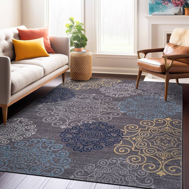 World Rug Gallery Modern Floral Swirl Design Non-Slip Area Rug