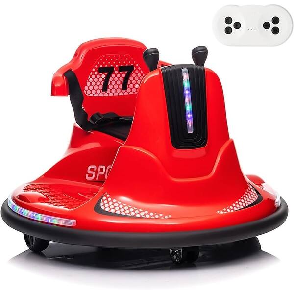 slide 2 of 5, Electric Ride-On Bumper Car with Remote Control, Featuring LED Lights and 360-Degree Spin, Suitable for Indoor and Outdoor Use Red