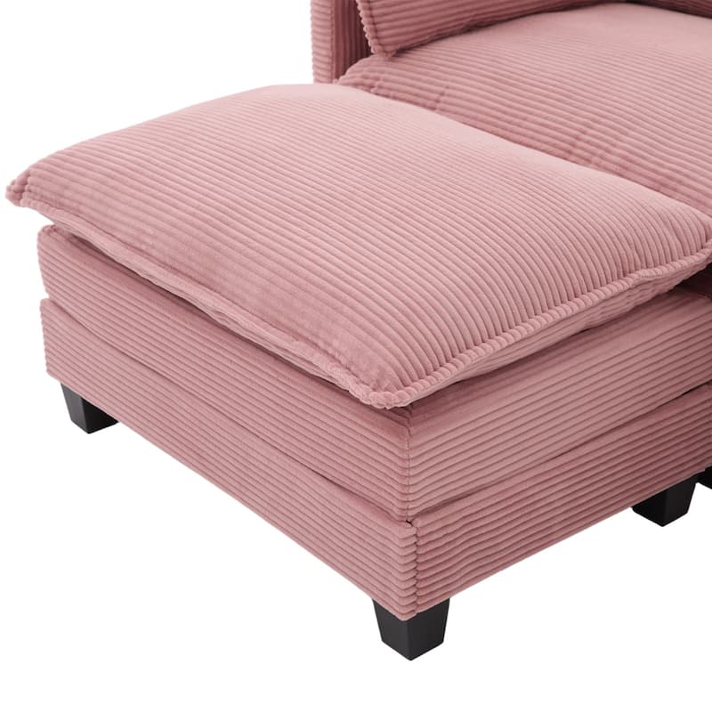 102.95" L-Shaped Corduroy Sectional Sofa with Movable Ottoman