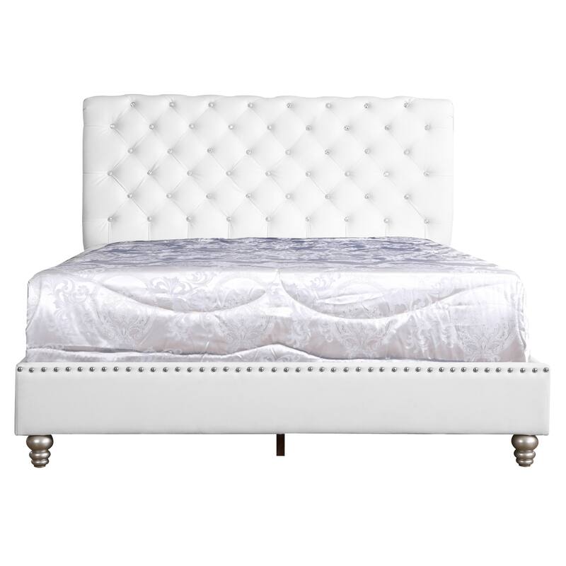 Tufted Upholstered Bed - Elegant Nailhead Trim & Deep Button Design, 64 inch Queen Size Bed Frame