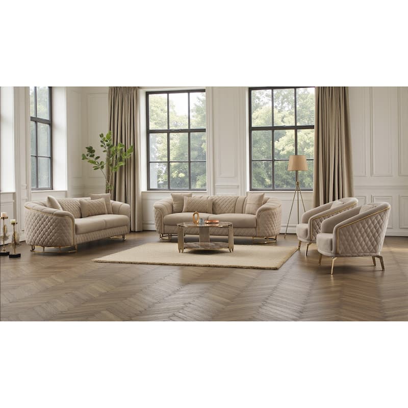 KLYDE 4 Pieces Living Room Sets 2 Sofa 2 Chair - Beige
