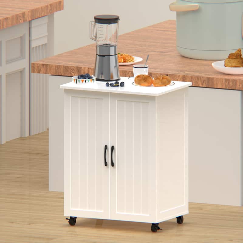 Homy Casa Kitchen Island Cart with Storage, Wheels Barn Door, White - White