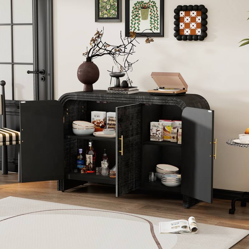 Retro Minimalist Curved Sideboard with Gold Handles