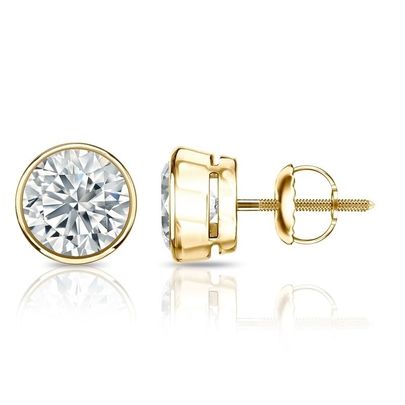 Auriya 2 1/2ctw Round Diamond Stud Earrings Bezel-set 18k Gold - Certified - Yellow
