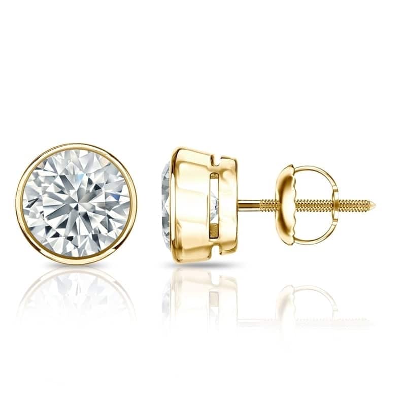 Auriya 2ctw Round Diamond Stud Earrings Bezel-set 18k Gold - GIA Certified - Yellow