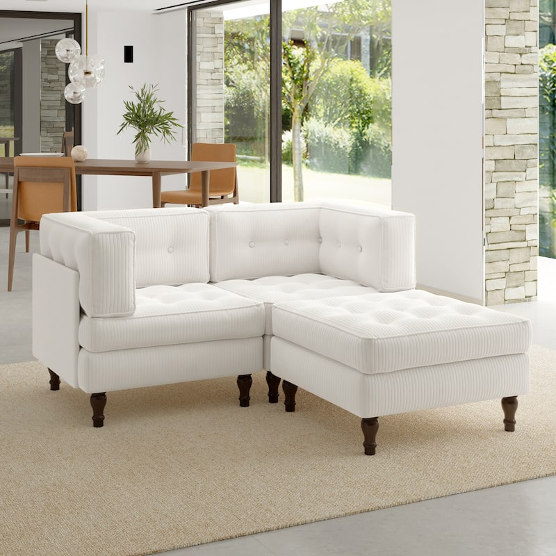 Oversized Sofa Corduroy Tufted Modular Sectional Set - Beige-3 peice - Reversible
