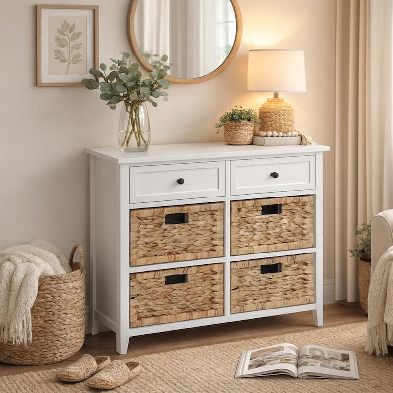 Flavius Console Table With 6 Drawers, White