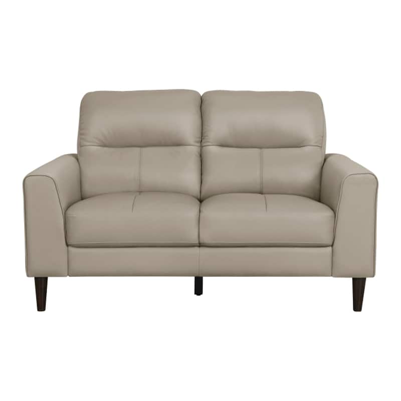 Willow 56 Inch Loveseat, Beige Top Grain and Faux Leather, Solid Wood