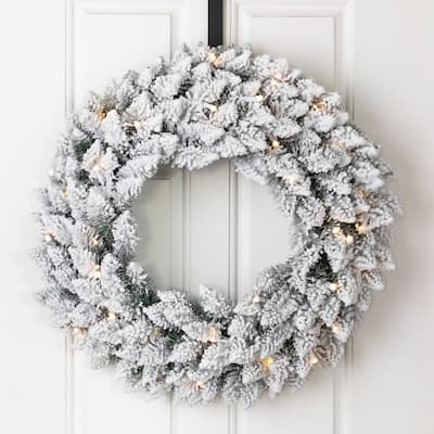 Glitzhome 24"D Pre-Lit Christmas Wreath with LED Light and Timer