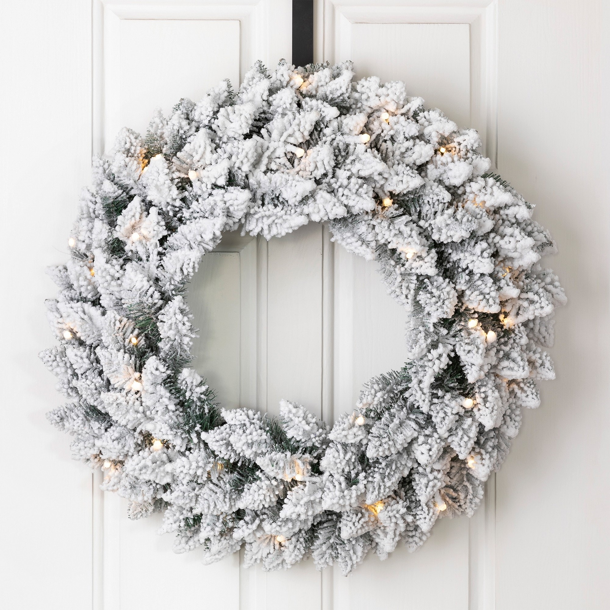 Perfect Winter Housewarming Gift Flocked Winter Swag for your Front Door or Above your Mantel Flocked Pine with Rose gold and Gold Accents