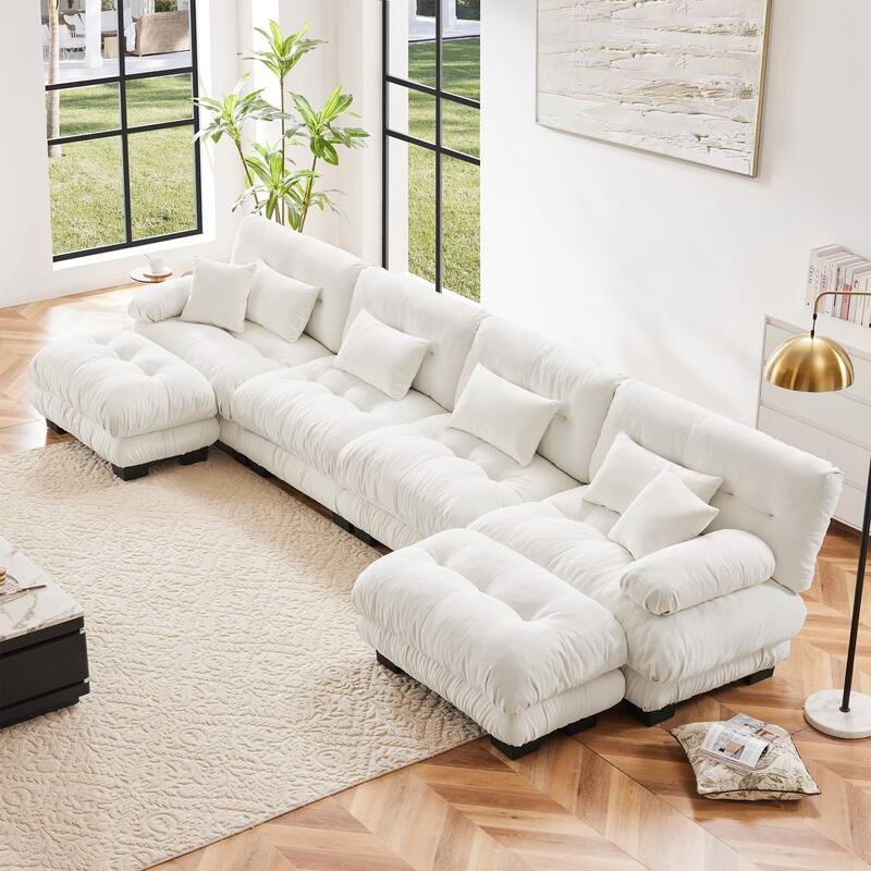4-Seater U-Shaped Free Combination Modular Sofa with 2 Ottomans - White