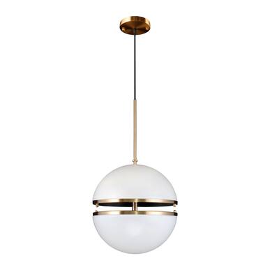 4 Light Globe Pendant in White Acrylic and Shining Brass finish - White Acrylic