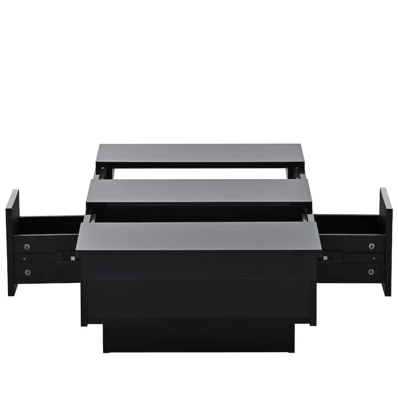 White Coffee Table with Hidden Storage, Extendable Sliding Top, 2 Drawers, 39.3" Modern Living Room Table