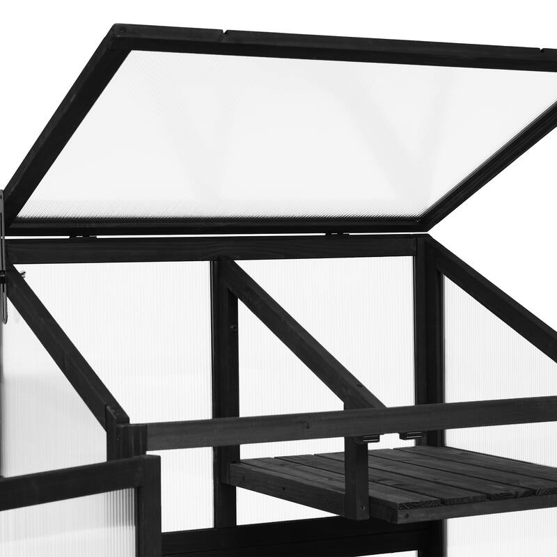 Roomfitters 62" Wood Greenhouse Cold Frame with Wheels and Adjustable Shelves for Indoor Outdoor Use