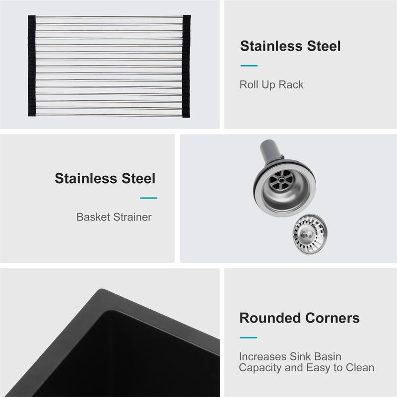17.71"x15.74" White/Black Granite Composite Undermount Kitchen Sink