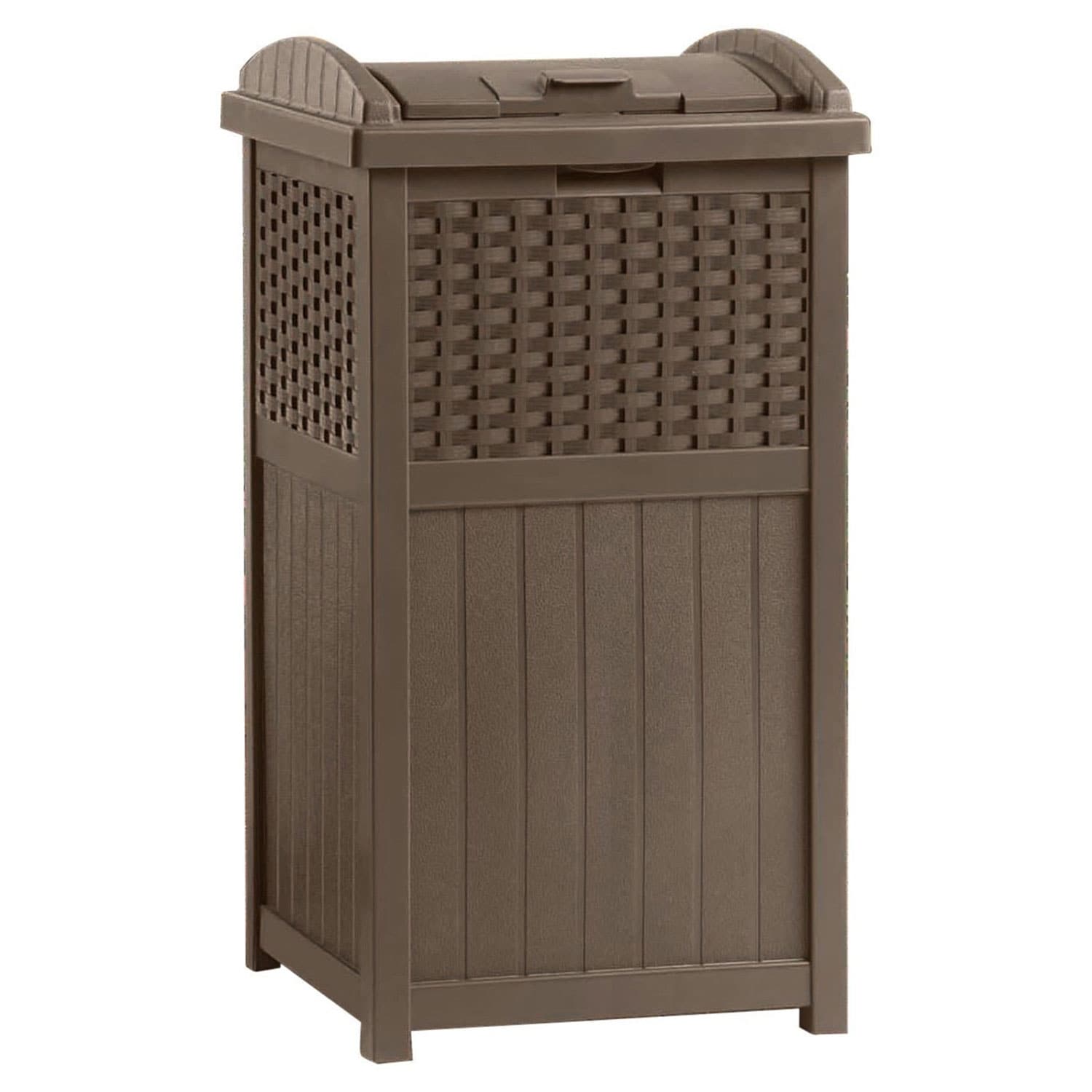Keter Copenhagen Brown 32 Gallon Resin Large Trash Can with Lid for Patio  and Outdoor Kitchen