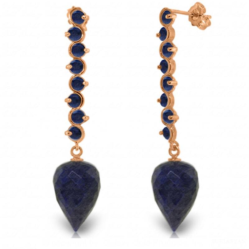 29.2 Carat 14K Solid Gold Drop Briolette Sapphire Gemstone Earrings - Rose