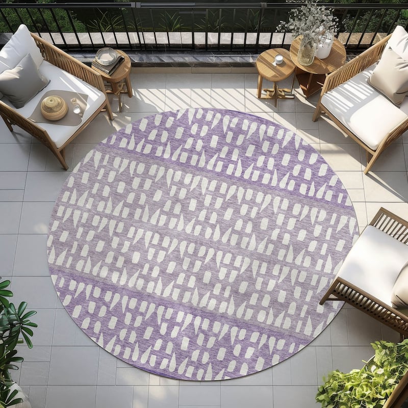 Machine Washable Indoor/ Outdoor Stripe Geo Chantille Rug - Purple - 8' x 8'