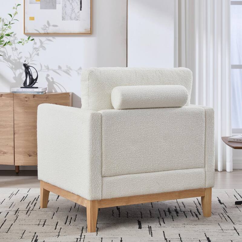 Boucle Armchair with Storage Ottoman - 300lb Capacity, Farmhouse Style