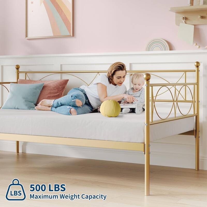 Metal Daybed with Trundle Set, Space-Saving Sofa Bed Frame with Steel Support for Bedroom or Living Room