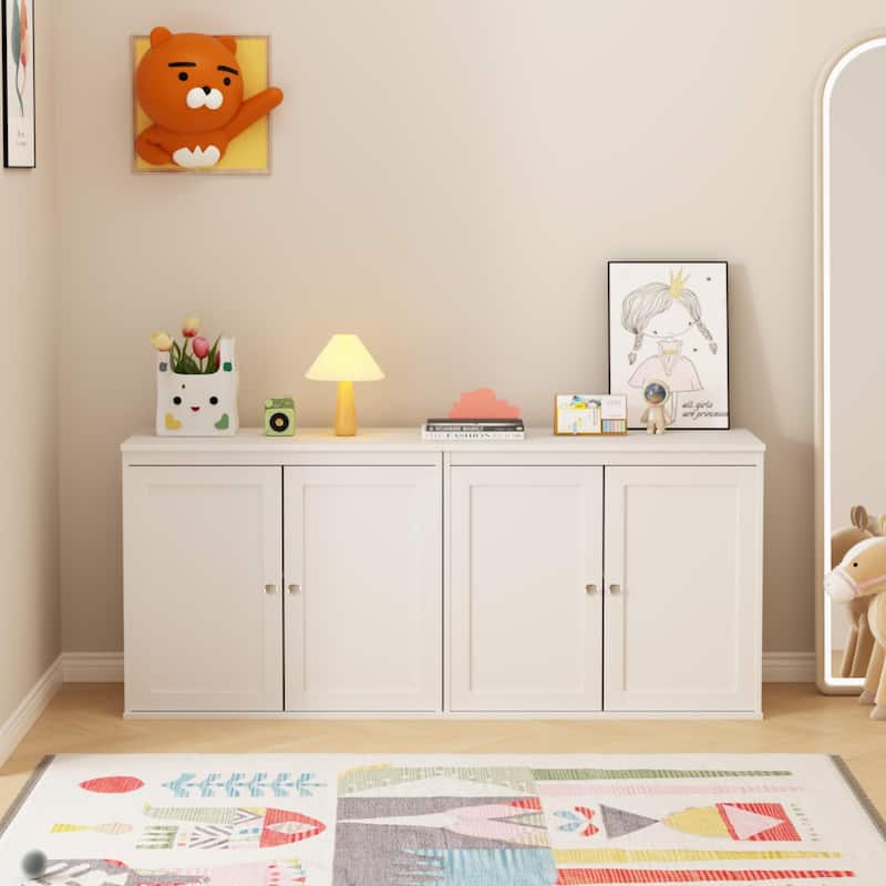 Anmytek White Storage Cabinet Double Door,Coffee Bar Cabinet with Adjustable Shelves