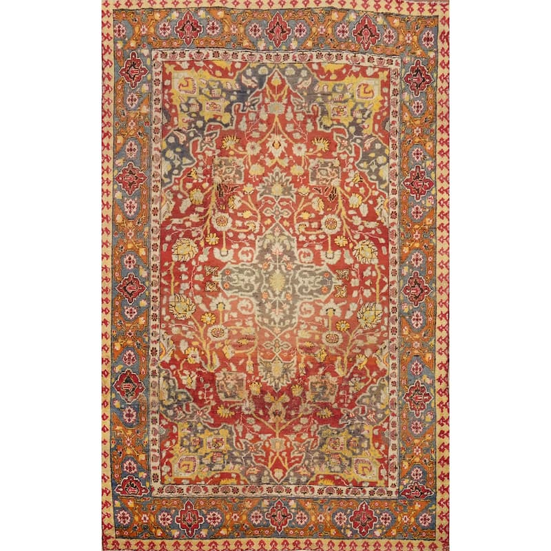 Hand Knotted Oriental 100% Wool Carpet Transitional Floral Oranges & Rust Oushak Area Rug - 9' 0'' X 6' 9''