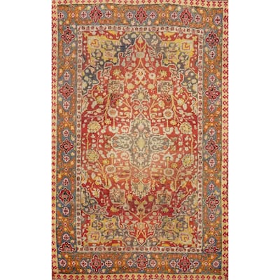 Hand Knotted Oriental 100% Wool Carpet Transitional Floral Oranges & Rust Oushak Area Rug - 9' 0'' X 6' 9''