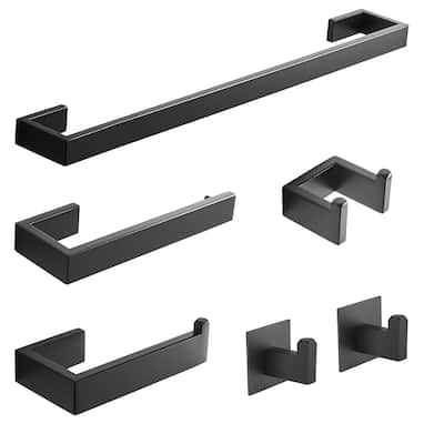 6 Piece Matte Black Bathroom Hardware Set Accessories Kit