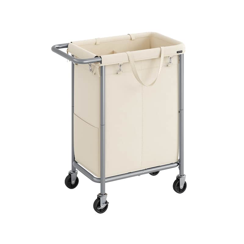 Heavy Duty Laundry Cart with Tear-Resistant Fabric Two Large Compartments and Wheels - 140L(24.8 x 15.3 x 31.8 Inches)